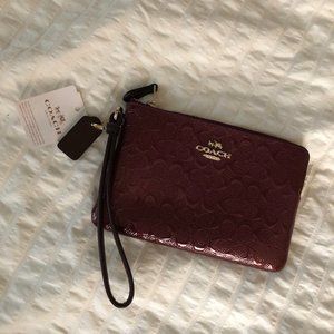 Coach Signature Patent Leather Wristlet - Oxblood
